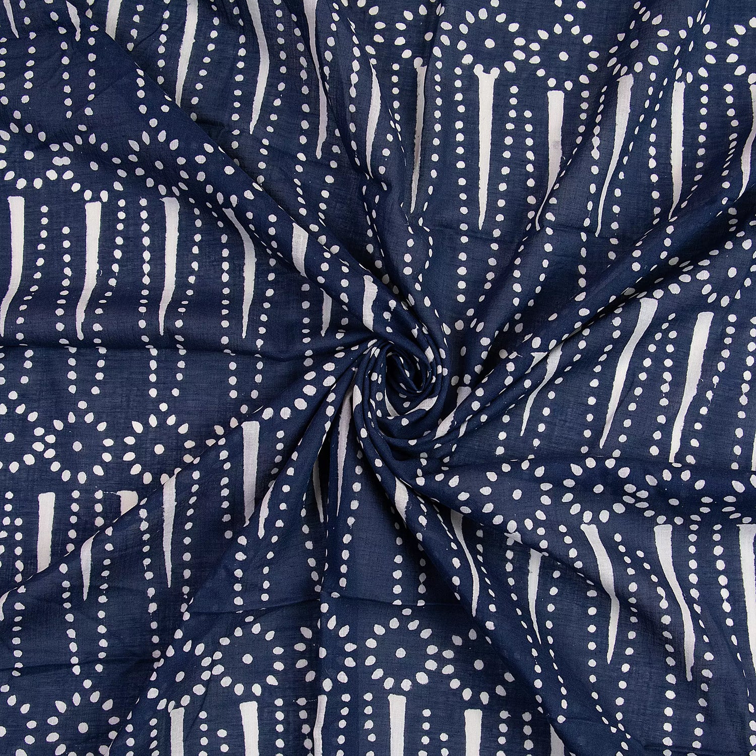 Indigo Blue Printed Pure Cotton Discharge Fabric