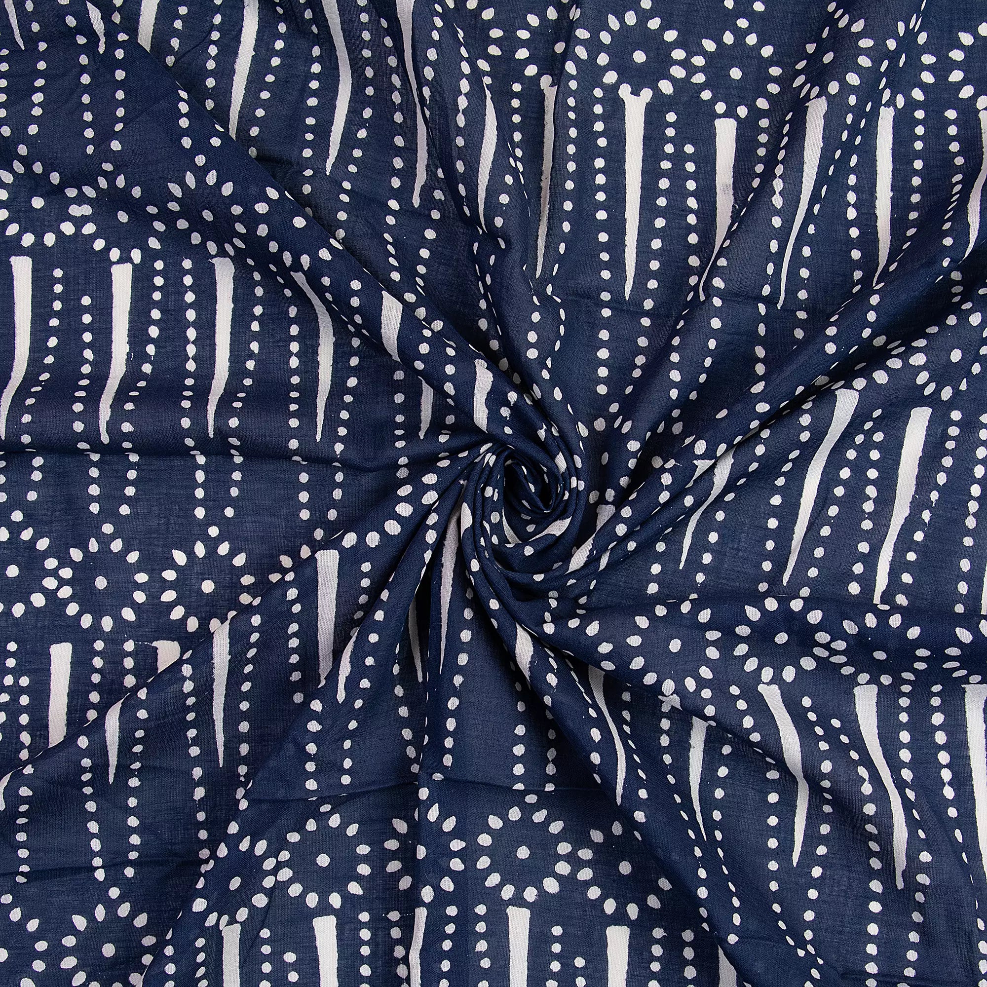 Indigo Blue Printed Pure Cotton Discharge Fabric
