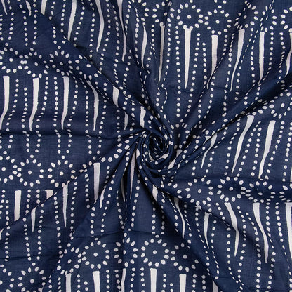 Indigo Blue Printed Pure Cotton Discharge Fabric