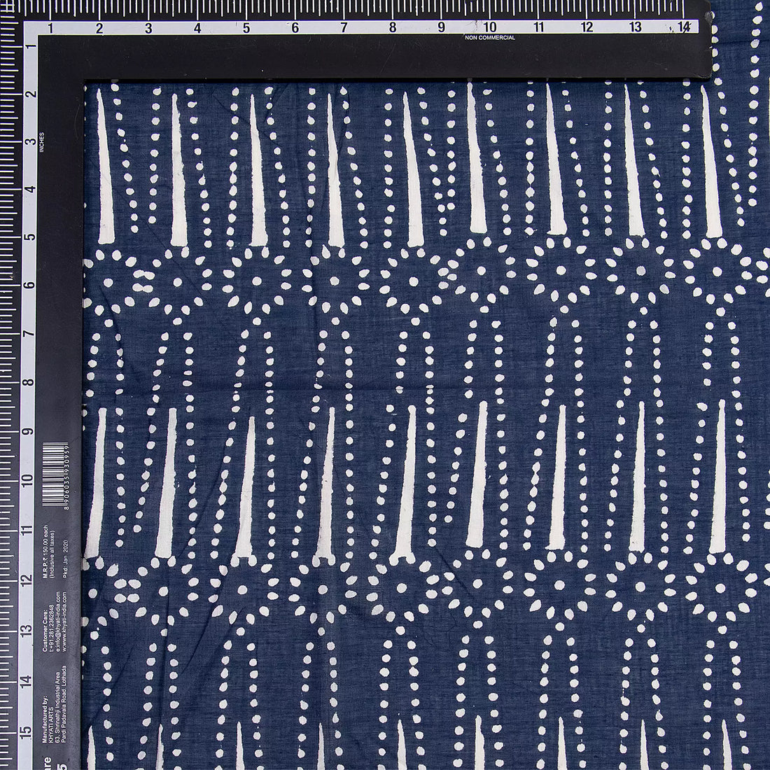 Indigo Blue Printed Pure Cotton Discharge Fabric
