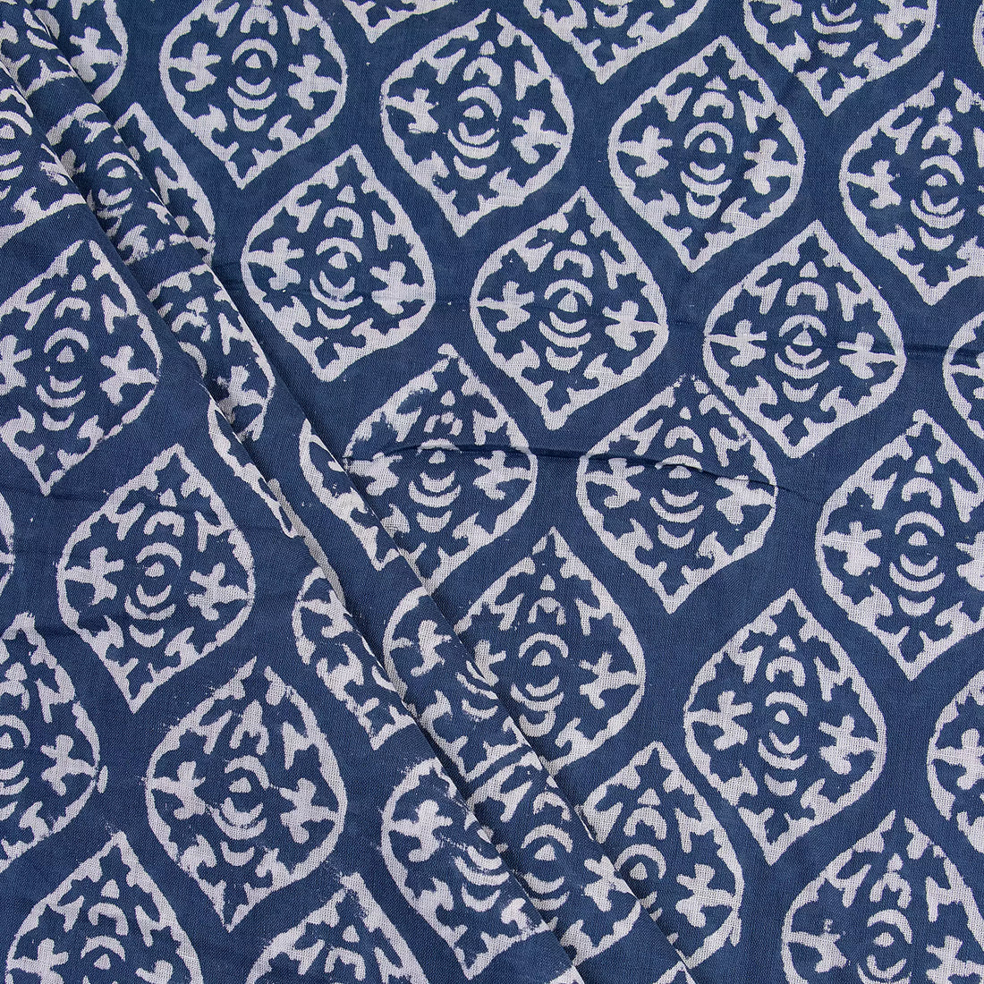 Indigo Blue Printed Pure Cotton Discharge Fabric