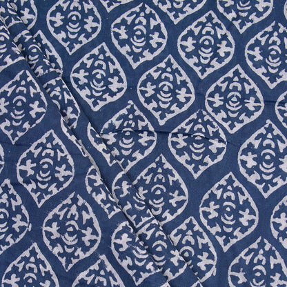 Indigo Blue Printed Pure Cotton Discharge Fabric