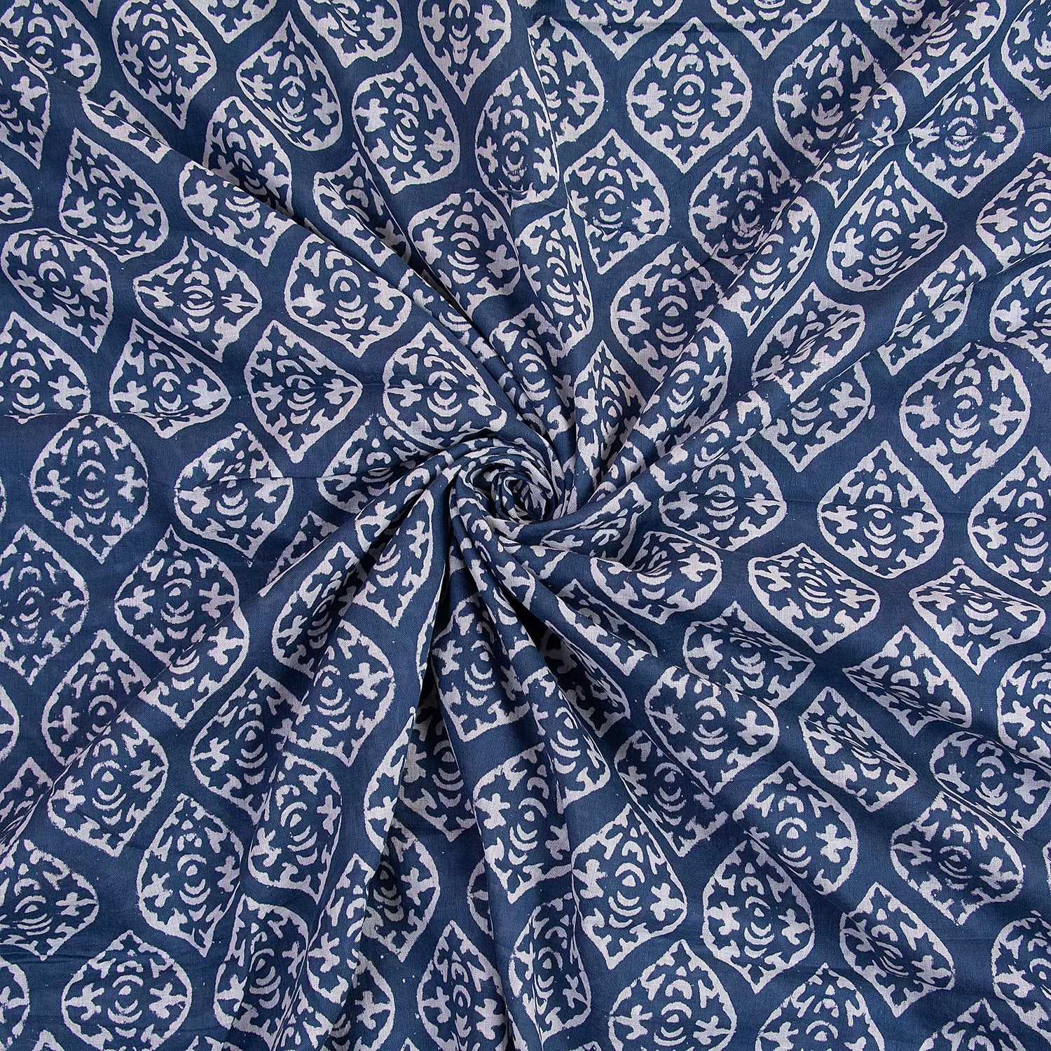 Indigo Blue Printed Pure Cotton Discharge Fabric