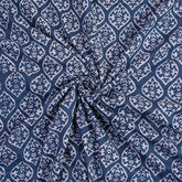 Indigo Blue Printed Pure Cotton Discharge Fabric