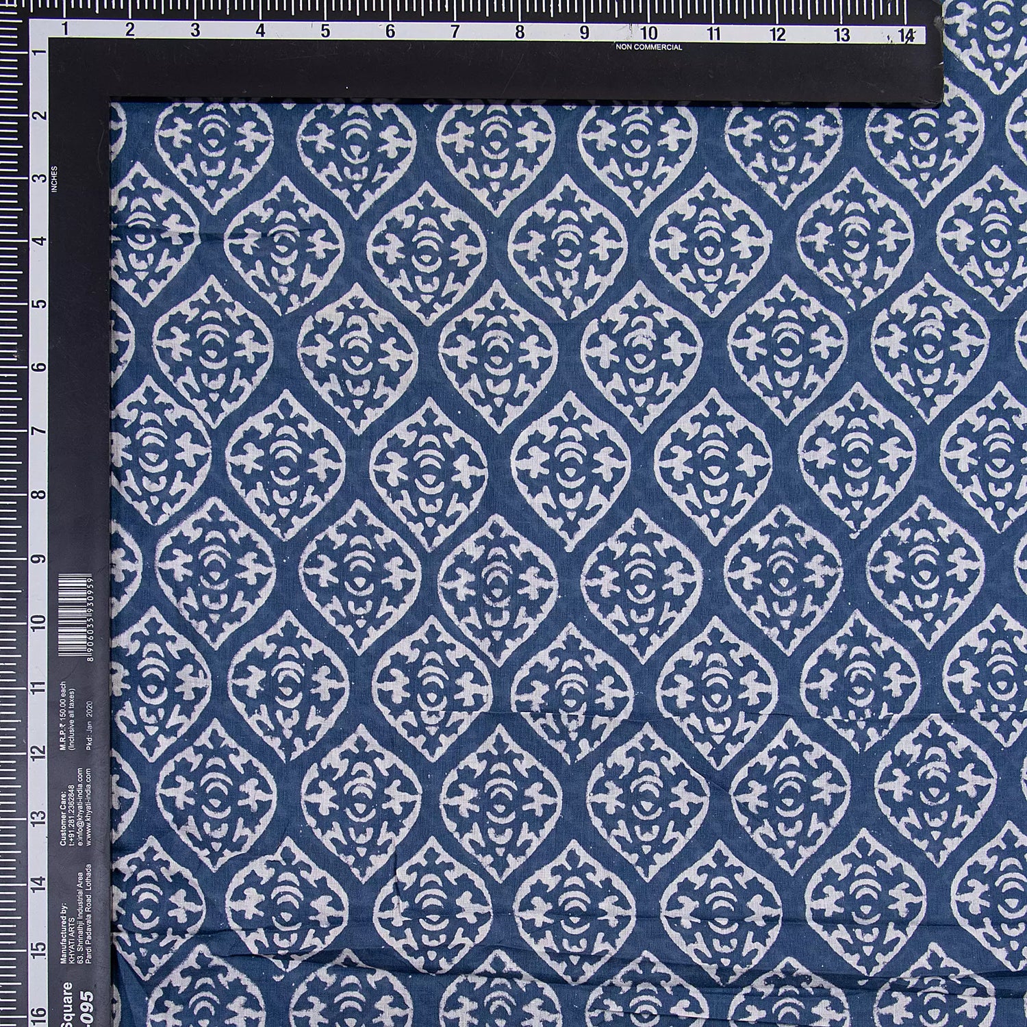 Indigo Blue Printed Pure Cotton Discharge Fabric