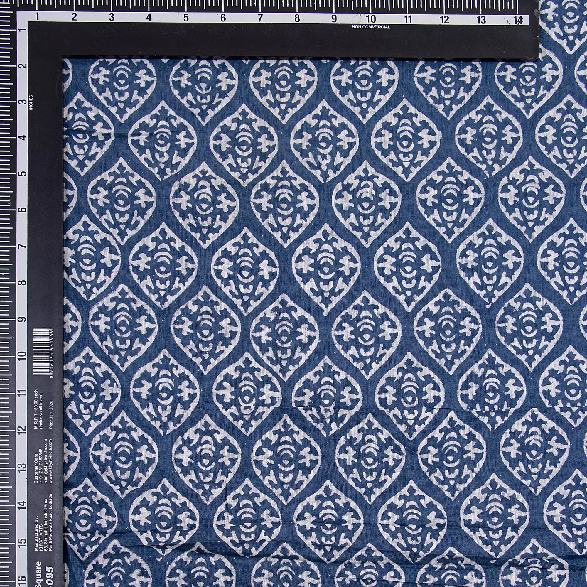Indigo Blue Printed Pure Cotton Discharge Fabric