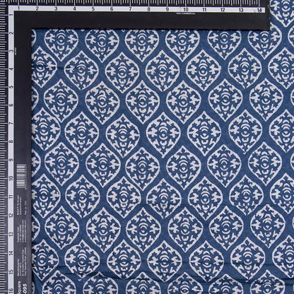 Indigo Blue Printed Pure Cotton Discharge Fabric