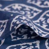 Indigo Blue Printed Pure Cotton Discharge Fabric