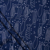 Indigo Blue Hand Block Fish Printed Discharge Fabric
