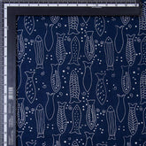 Indigo Blue Hand Block Fish Printed Discharge Fabric