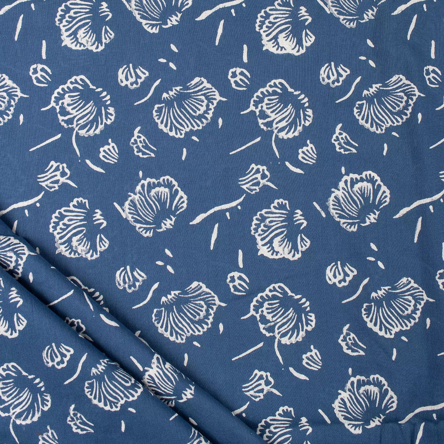 Blue Floral Printed Pure Cotton Discharge Fabric
