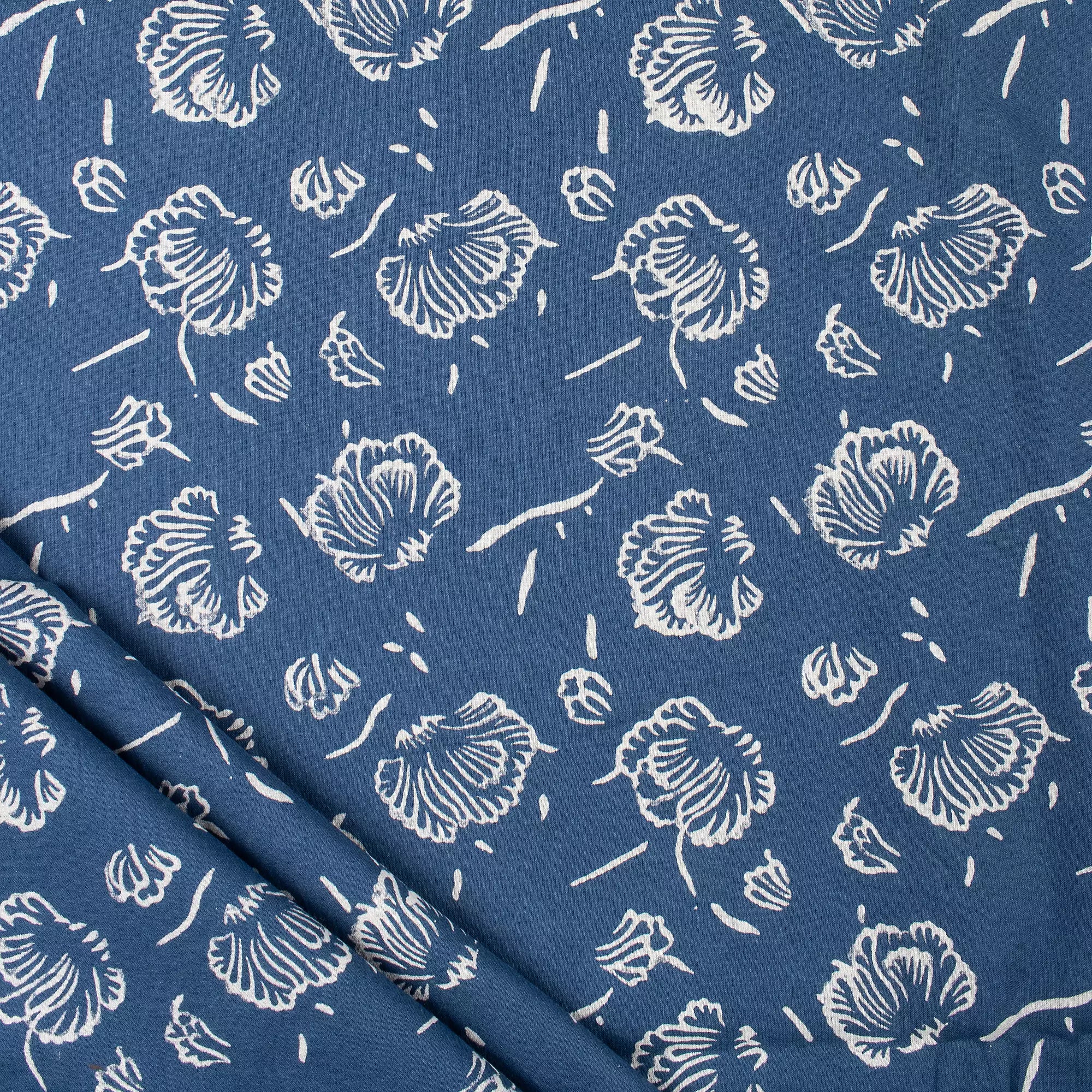 Blue Floral Printed Pure Cotton Discharge Fabric
