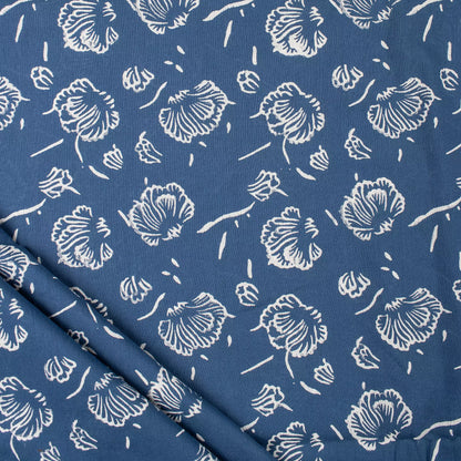 Blue Floral Printed Pure Cotton Discharge Fabric