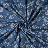 Blue Floral Printed Pure Cotton Discharge Fabric