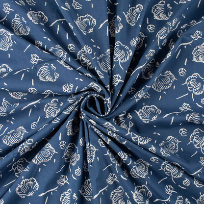 Blue Floral Printed Pure Cotton Discharge Fabric