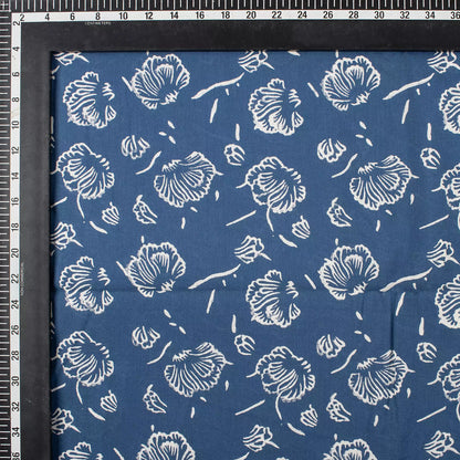 Blue Floral Printed Pure Cotton Discharge Fabric