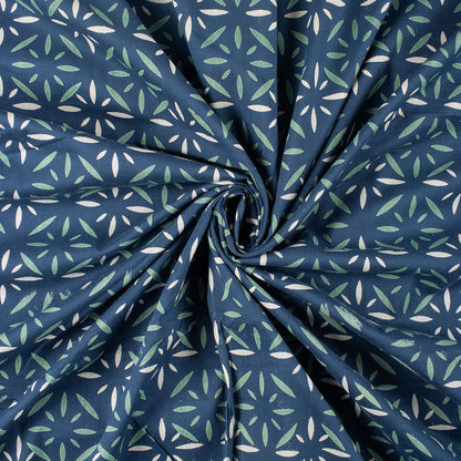 Blue Discharge Hand Block Printed Cotton Fabric by Yard