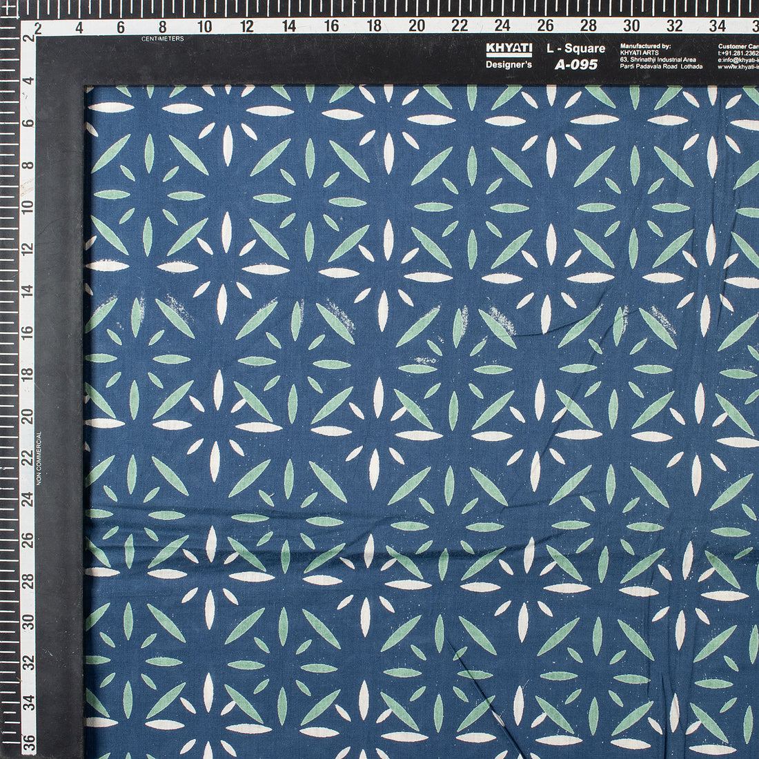 Blue Discharge Hand Block Printed Cotton Fabric by Yard