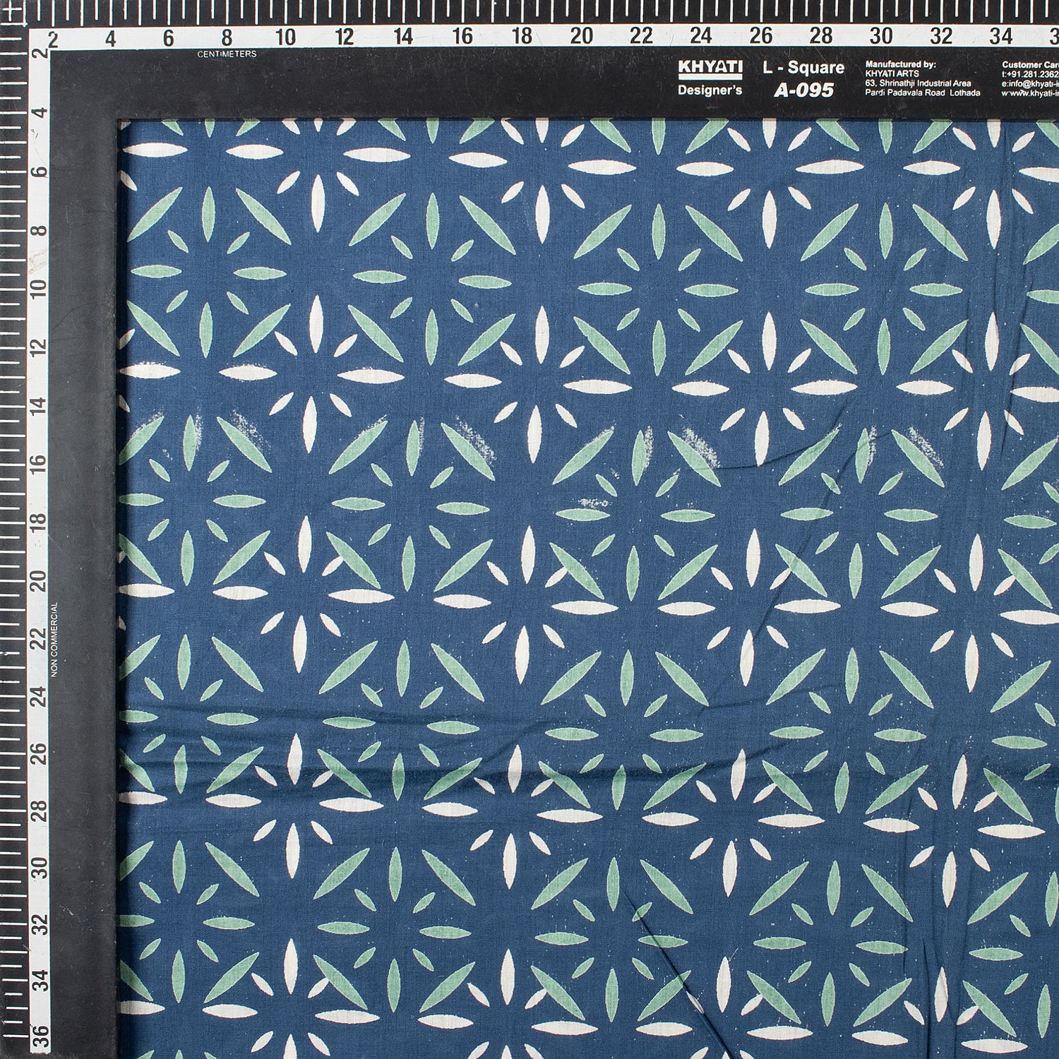 Blue Discharge Hand Block Printed Cotton Fabric by Yard