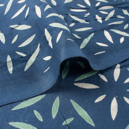 Blue Discharge Hand Block Printed Cotton Fabric by Yard