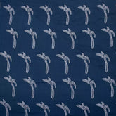 Bird Print Hand Block Cotton Blue Discharge Fabric by the Yard
