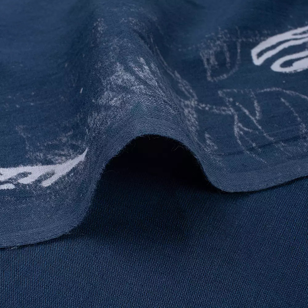 Bird Print Hand Block Cotton Blue Discharge Fabric by the Yard