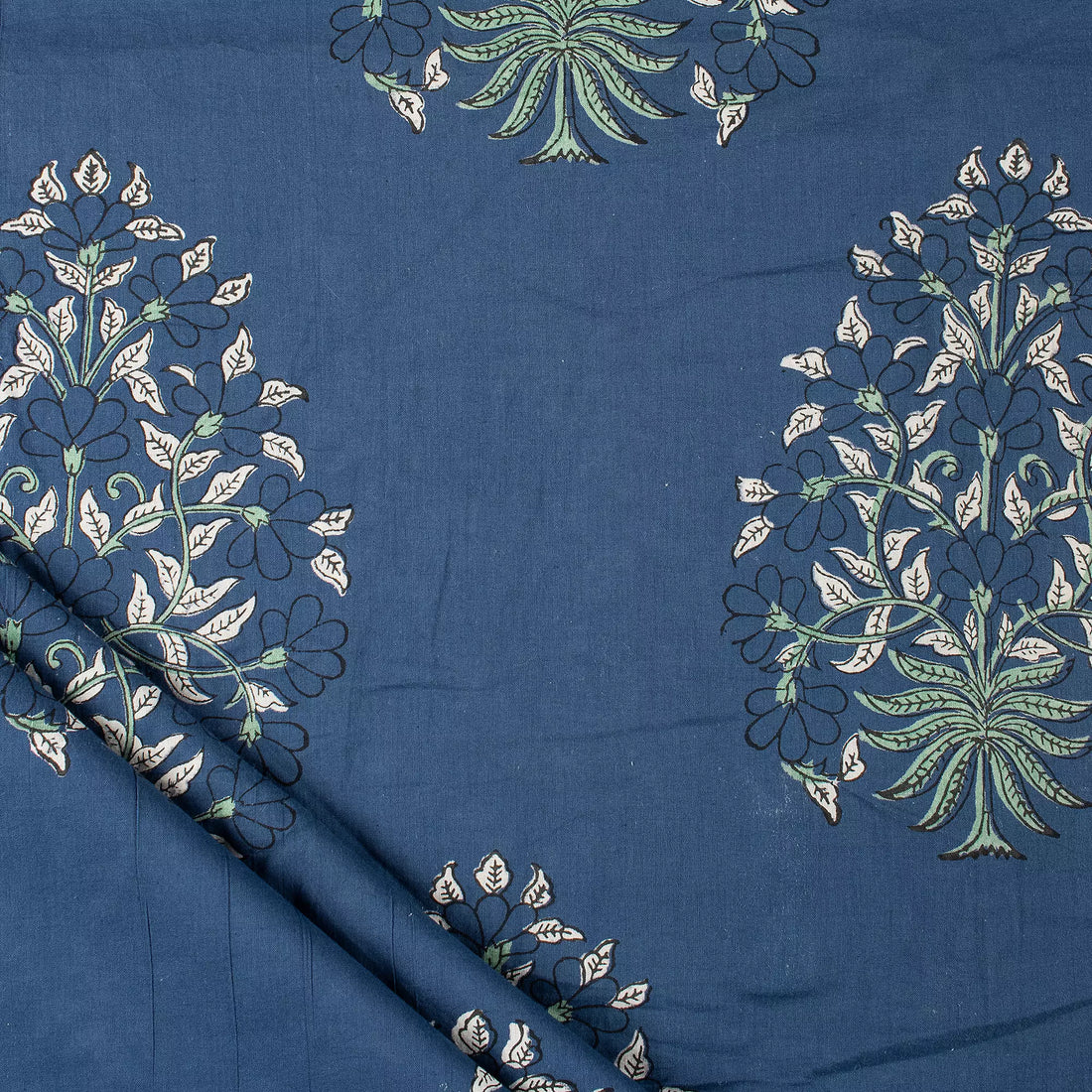 Discharge Hand Block Printed Boota Organic Cotton Fabric