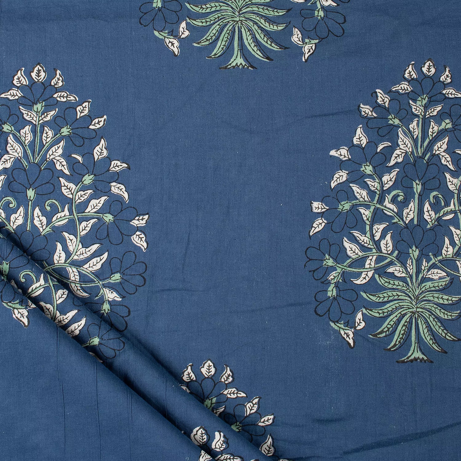 Discharge Hand Block Printed Boota Organic Cotton Fabric