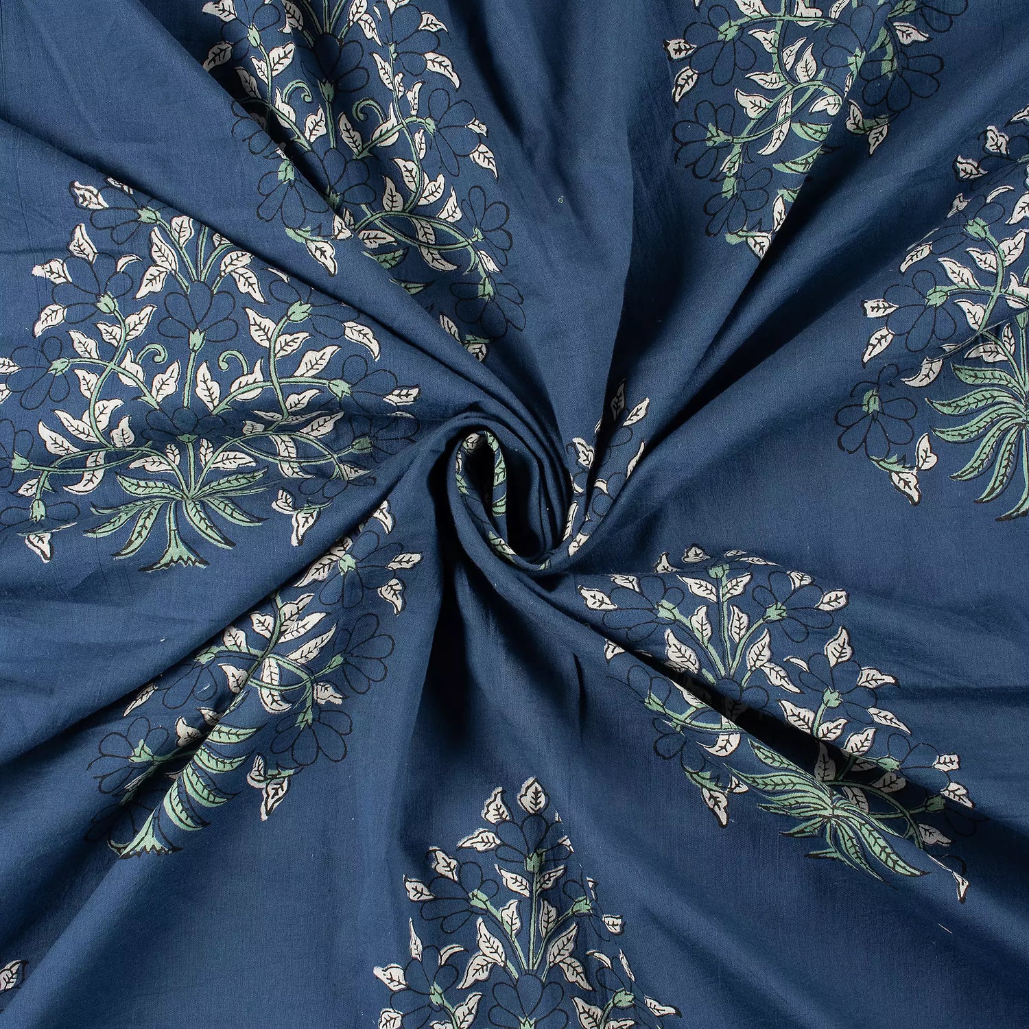 Discharge Hand Block Printed Boota Organic Cotton Fabric