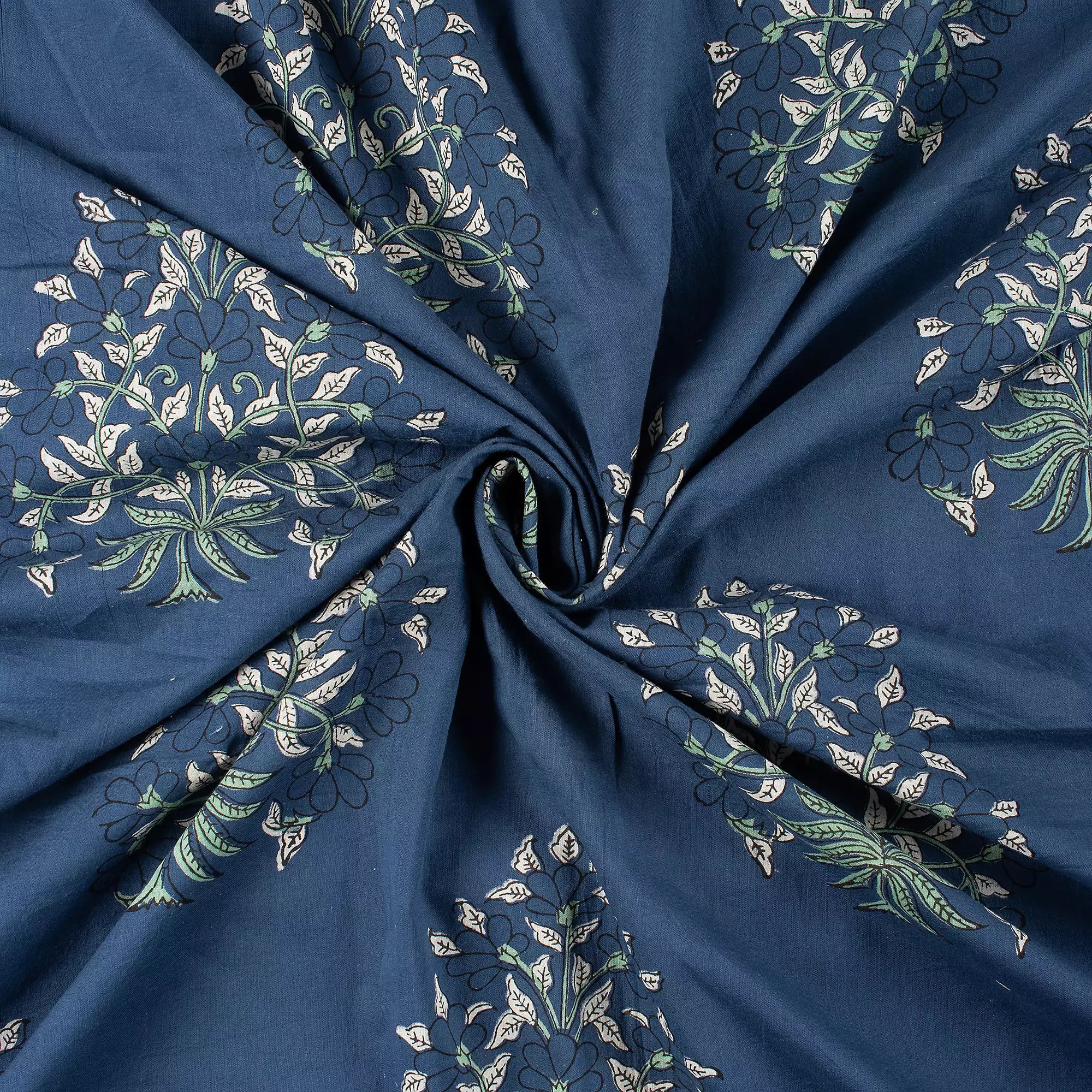 Discharge Hand Block Printed Boota Organic Cotton Fabric