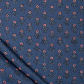 Blue Floral Printed Discharge Cloting Fabric