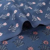 Blue Floral Printed Discharge Cloting Fabric