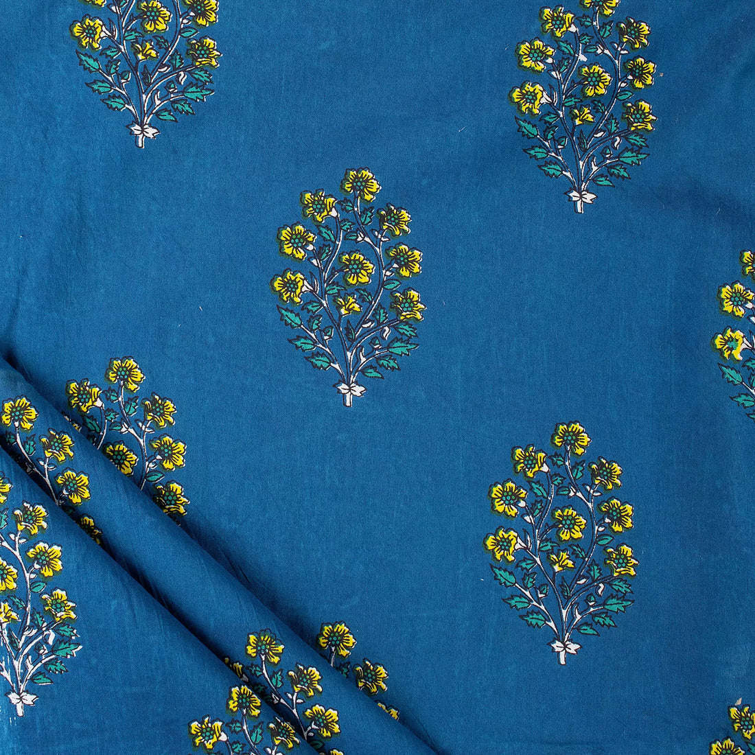 Sky Blue Hand Block Printed Discharge Fabric