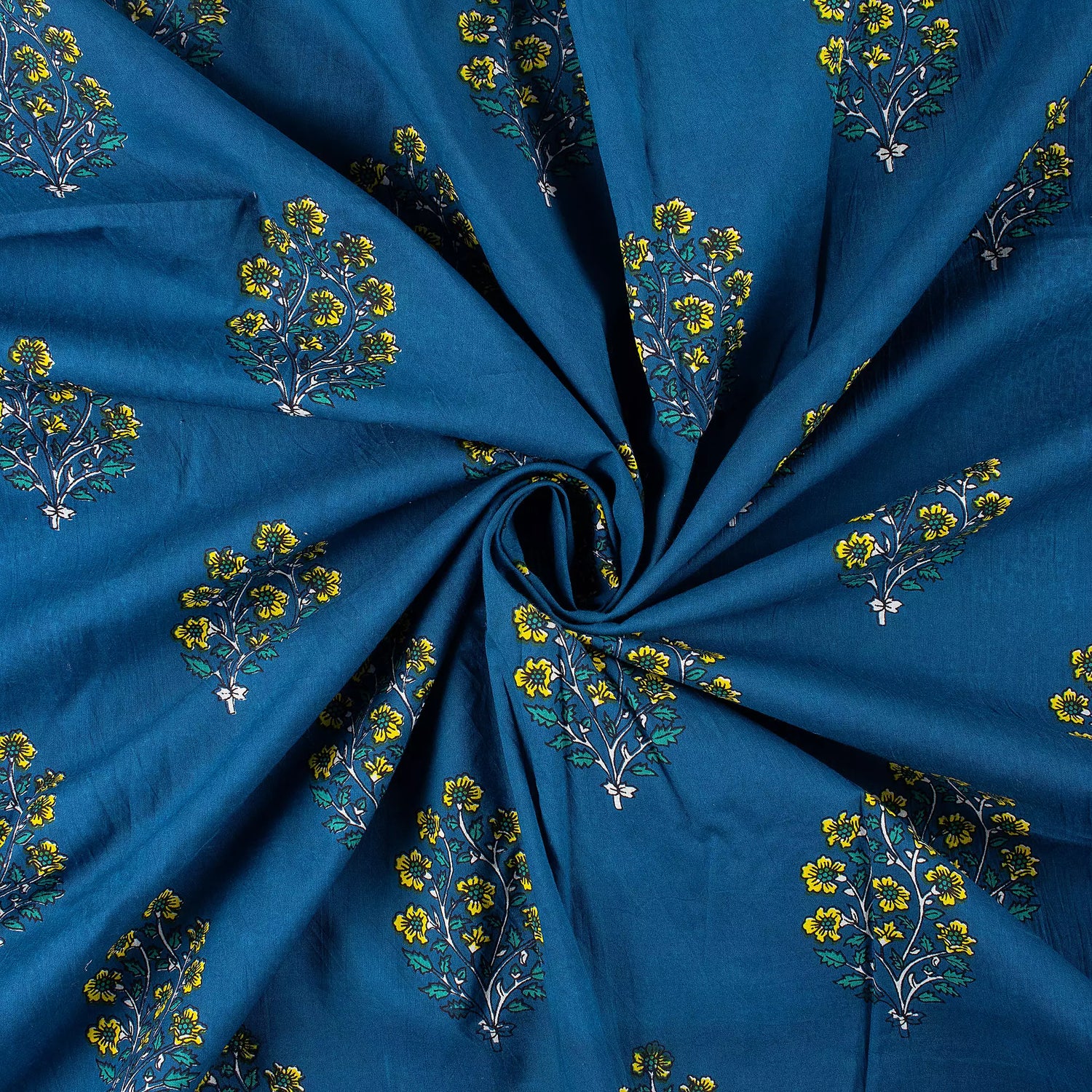 Sky Blue Hand Block Printed Discharge Fabric