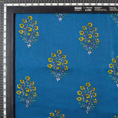 Sky Blue Hand Block Printed Discharge Fabric