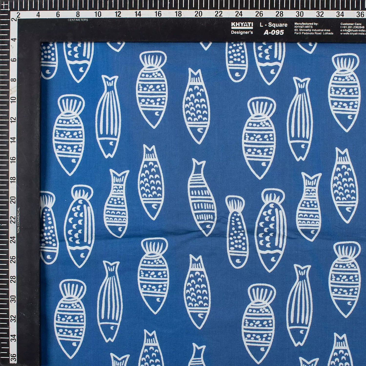 Discharge Indigo Blue Fish Cotton Fabric by the Yard