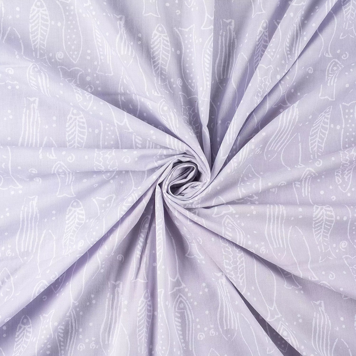 Fish Hand Block Printed Discharge Cotton Fabric