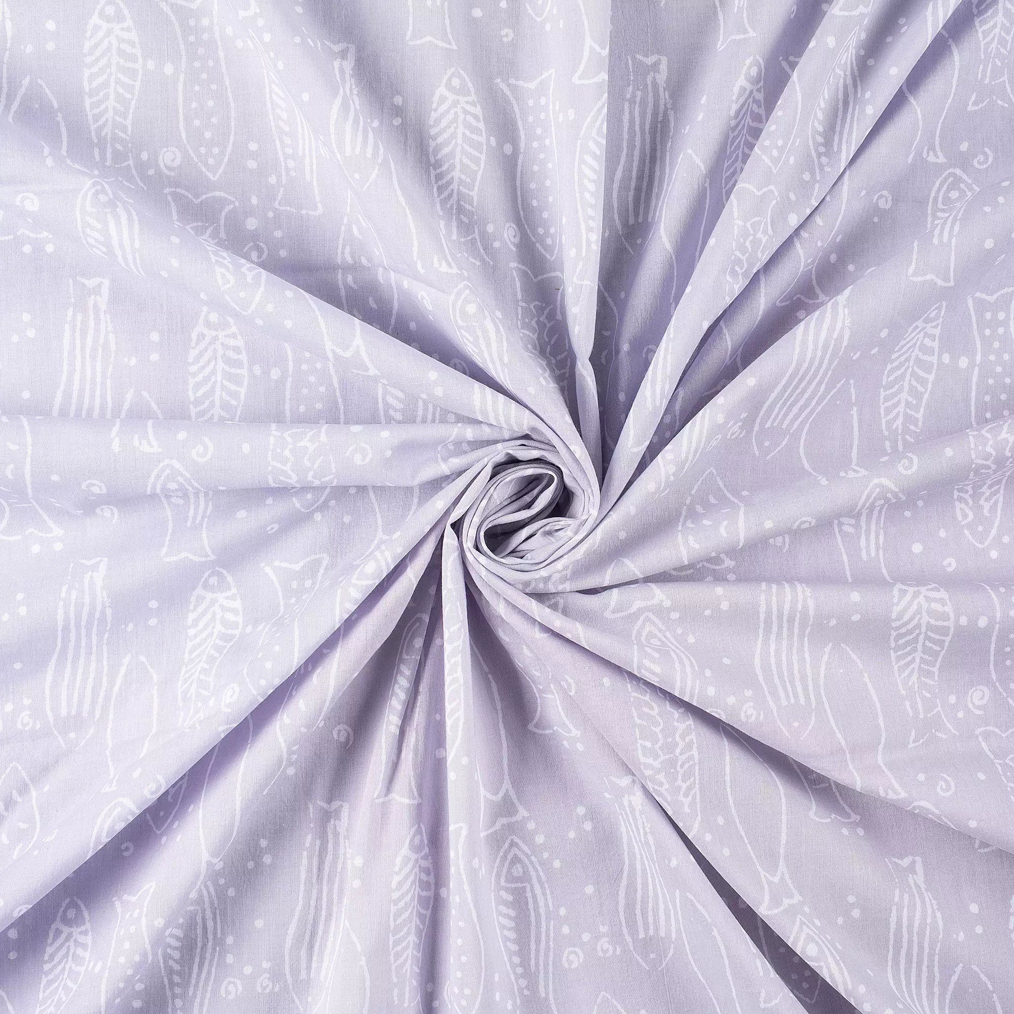 Fish Hand Block Printed Discharge Cotton Fabric