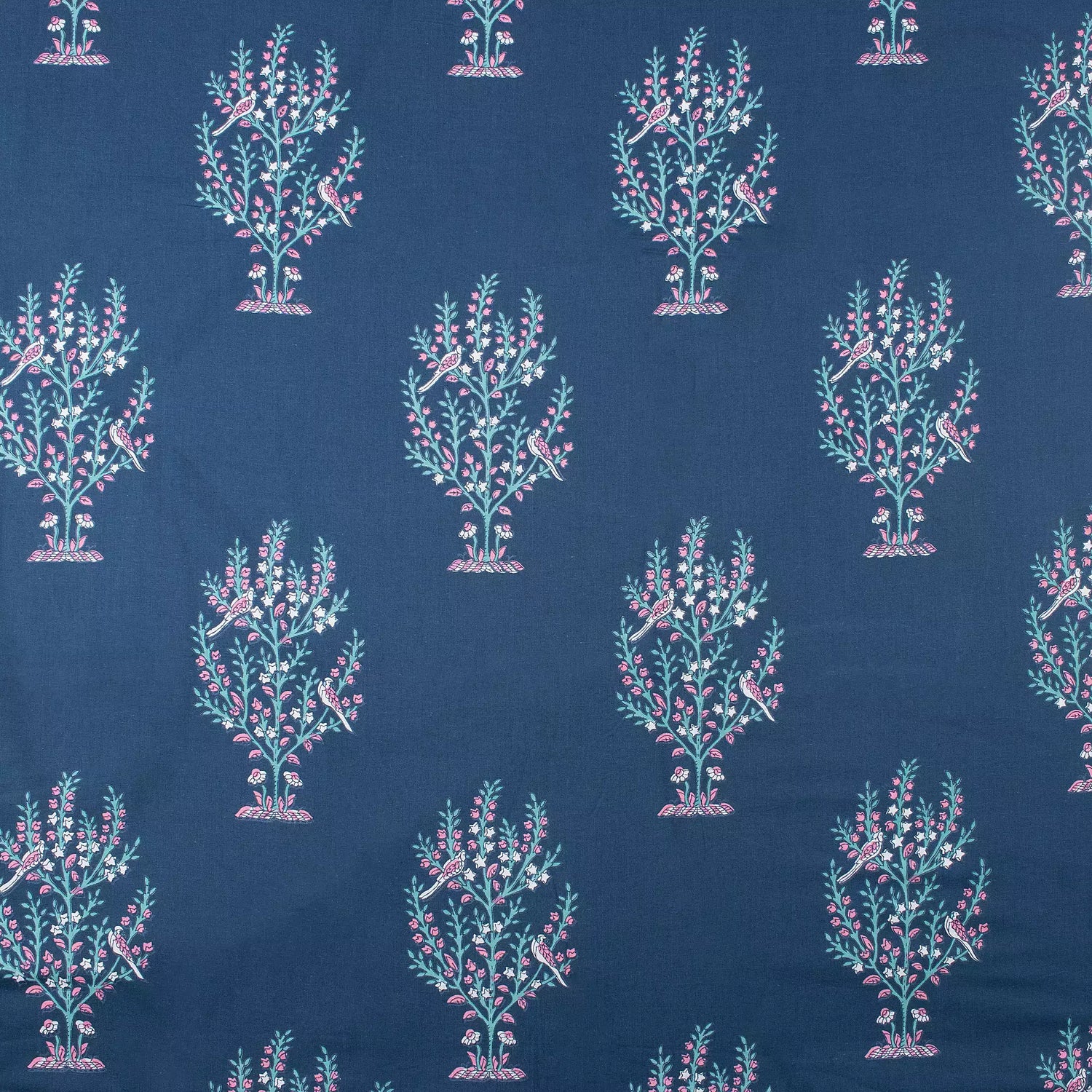 Blue Indian Boota Hand Block Printed Discharge Fabric
