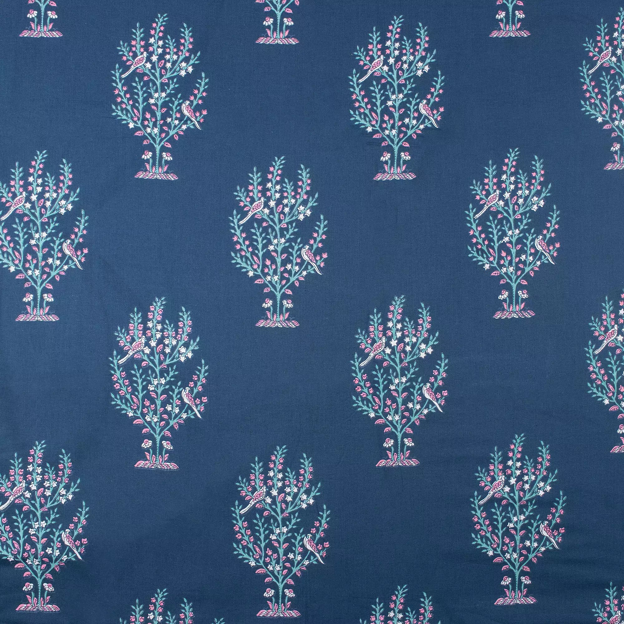 Blue Indian Boota Hand Block Printed Discharge Fabric