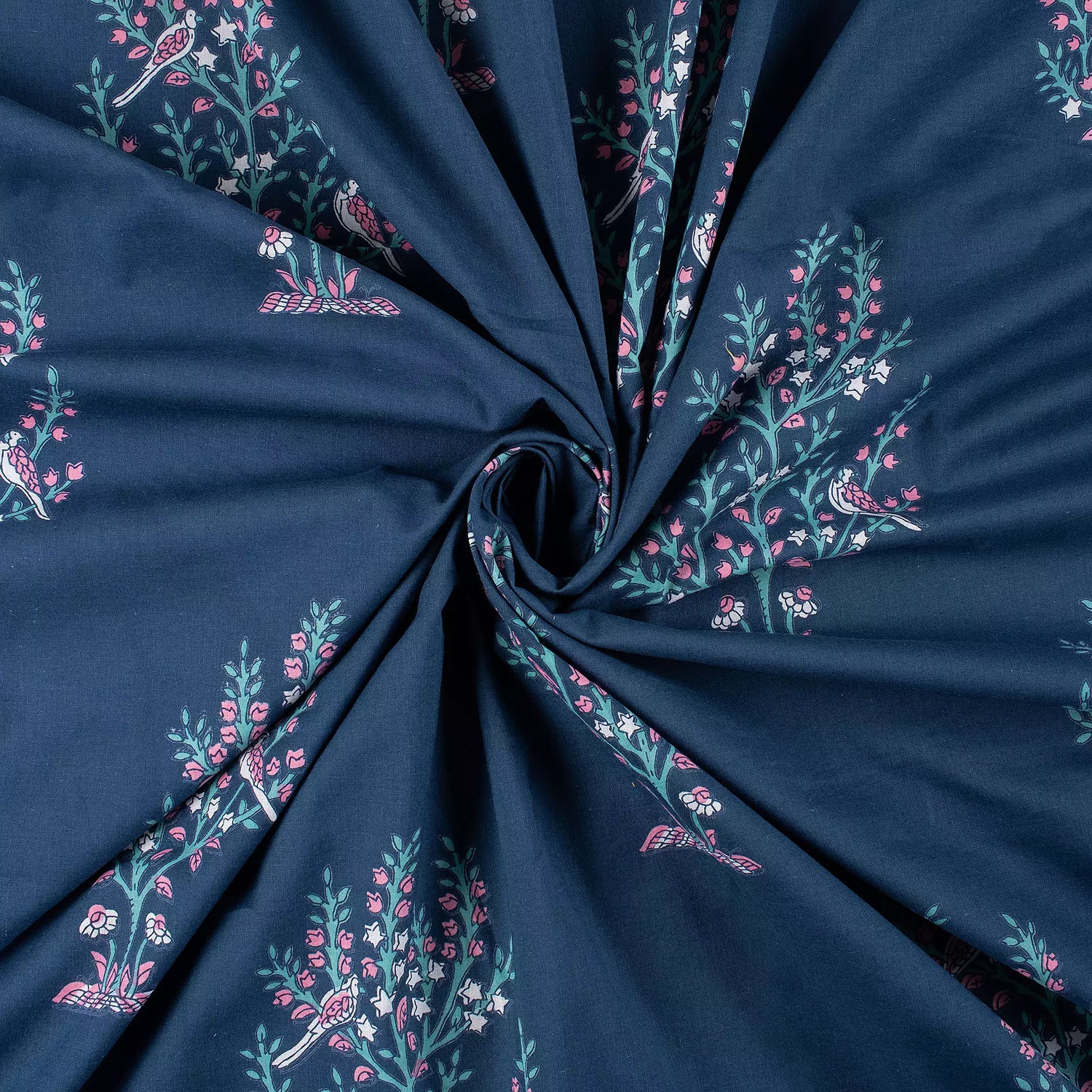 Blue Indian Boota Hand Block Printed Discharge Fabric