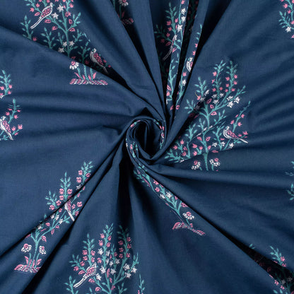 Blue Indian Boota Hand Block Printed Discharge Fabric