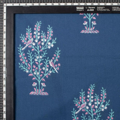 Blue Indian Boota Hand Block Printed Discharge Fabric