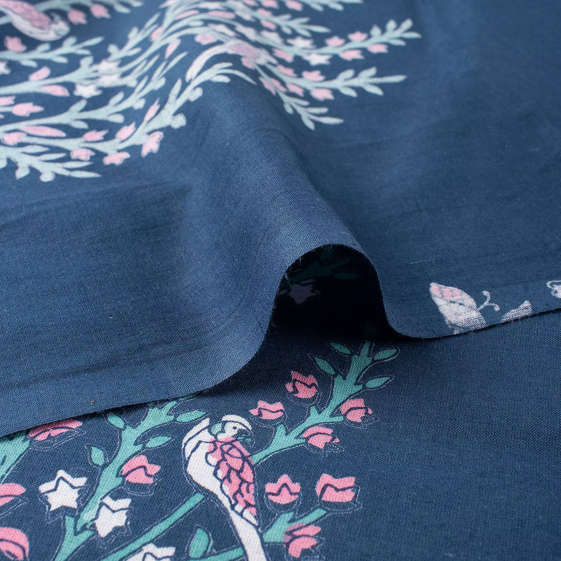Blue Indian Boota Hand Block Printed Discharge Fabric