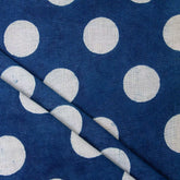 Indigo Blue Polka Dots Hand Block Printed Discharge Fabric