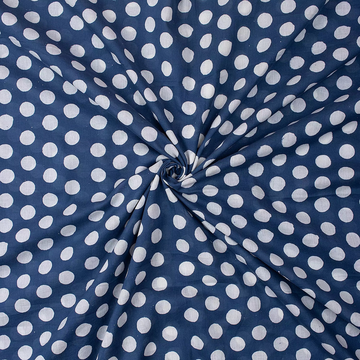 Indigo Blue Polka Dots Hand Block Printed Discharge Fabric