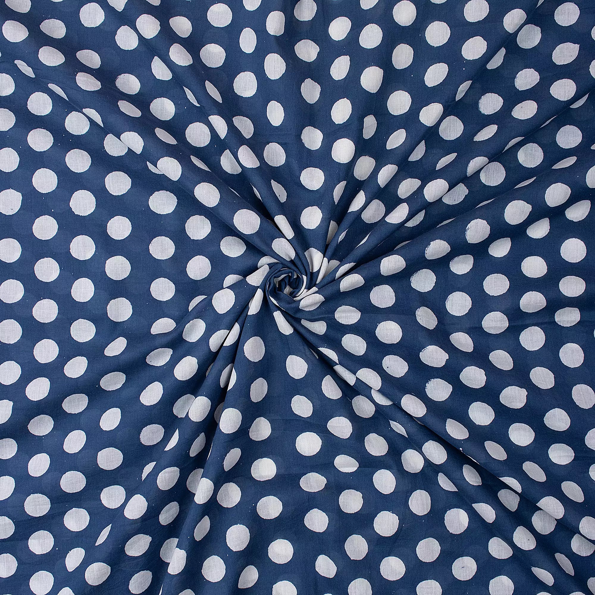 Indigo Blue Polka Dots Hand Block Printed Discharge Fabric