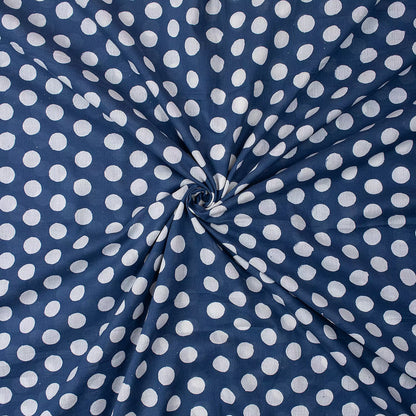 Indigo Blue Polka Dots Hand Block Printed Discharge Fabric