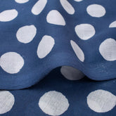 Indigo Blue Polka Dots Hand Block Printed Discharge Fabric
