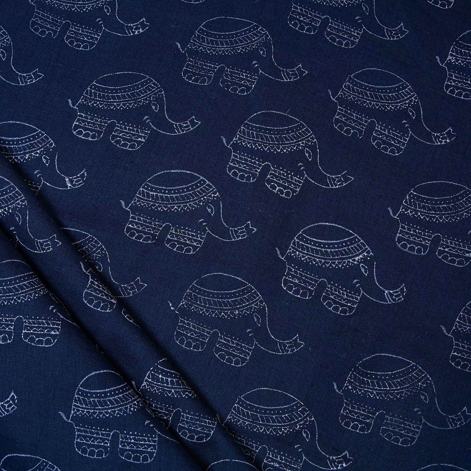Premium Dark Blue Elephant Printed Discharge Fabric